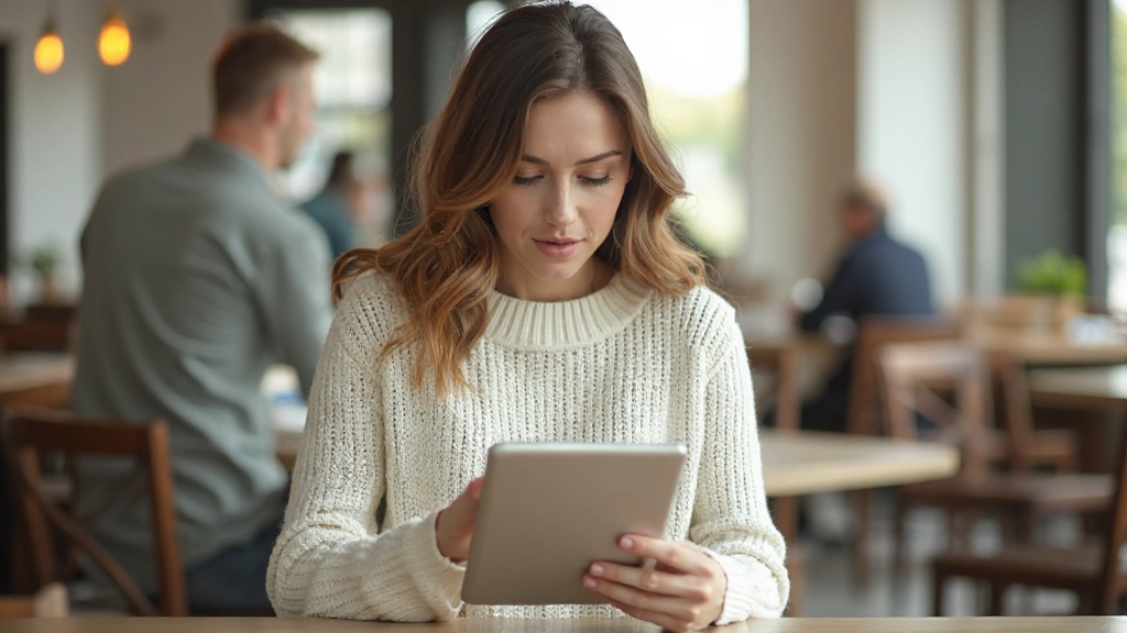 Молодая женщина отслеживает финансовые цели на планшете